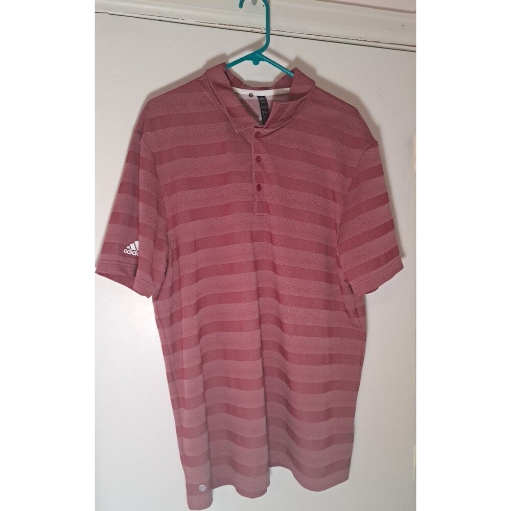 ADIDAS Men's Bliss Lilac Quiet Crimson 2 Color Striped Golf Polo Shirt XL